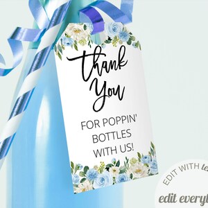 Floral Thank you For Poppin Bottles with Us Baby Shower Tags Thank You Baby Shower Favor Tags Floral Champagne Baby Shower Favor Tags