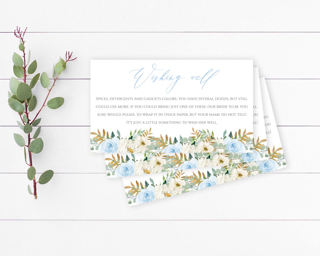 Blue Floral Baby Shower Wishing Well Card Bridal Shower Wishing Well