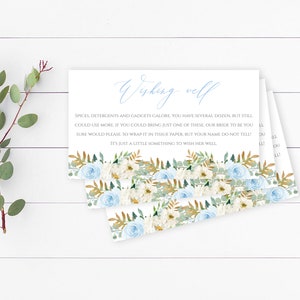 Blue Floral Baby Shower Wishing Well Card Bridal Shower Wishing well Card Wishing Well Wedding In Lieu of Gifts Card Insert No Gifts Please