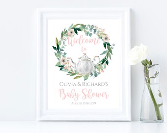 Tea Floral Baby is Brewing Baby Shower Welcome Sign Editable Baby is Brewing Welcome Sign Printable Baby is Brewing Welcome Baby Shower Sign