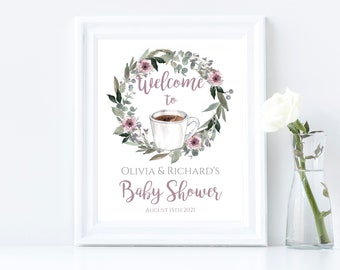 Floral Baby is Brewing Baby Shower Welcome Sign Template Editable Baby is Brewing Welcome Sign Printable Baby is Brewing Welcome Sign Coffee