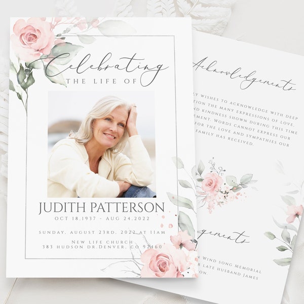 Editable Celebration of Life Invitation Template Floral Funeral Invitation Celebrating the Life of Funeral Invite Memorial Service FT10