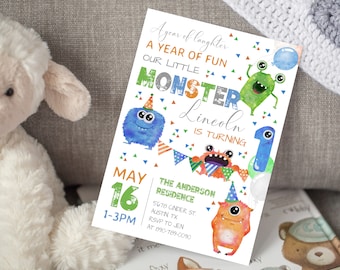 Editable Monster Birthday Party Invitation Template Monster Party Instant Download Little Monster First Birthday Monster 1st Birthday Invite