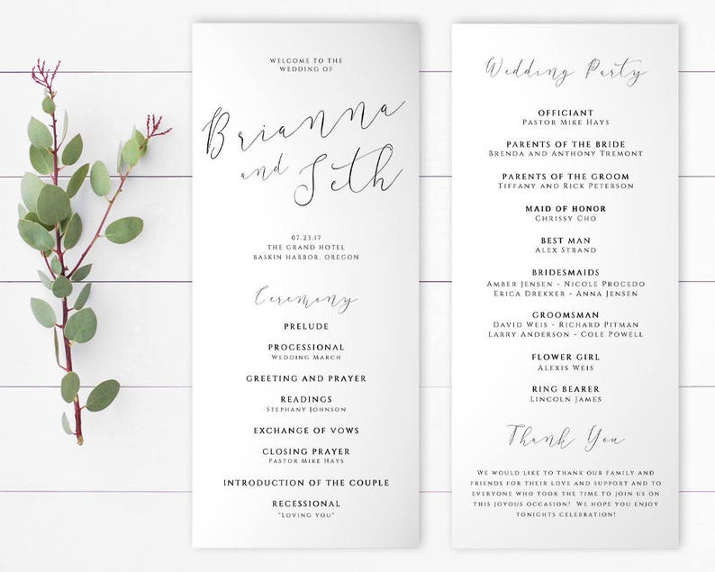 Tea Length Wedding Program Template Diy Wedding Program - Etsy