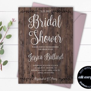 Country Bridal Shower Invitation Template - Rustic Bridal Shower Invite - Instant Download - Barn Wedding Shower - Printable Invitation