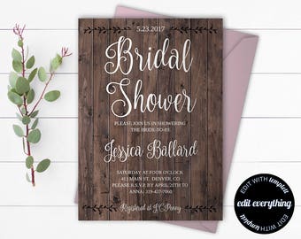 Country Bridal Shower Invitation Template - Rustic Bridal Shower Invite - Instant Download - Barn Wedding Shower - Printable Invitation