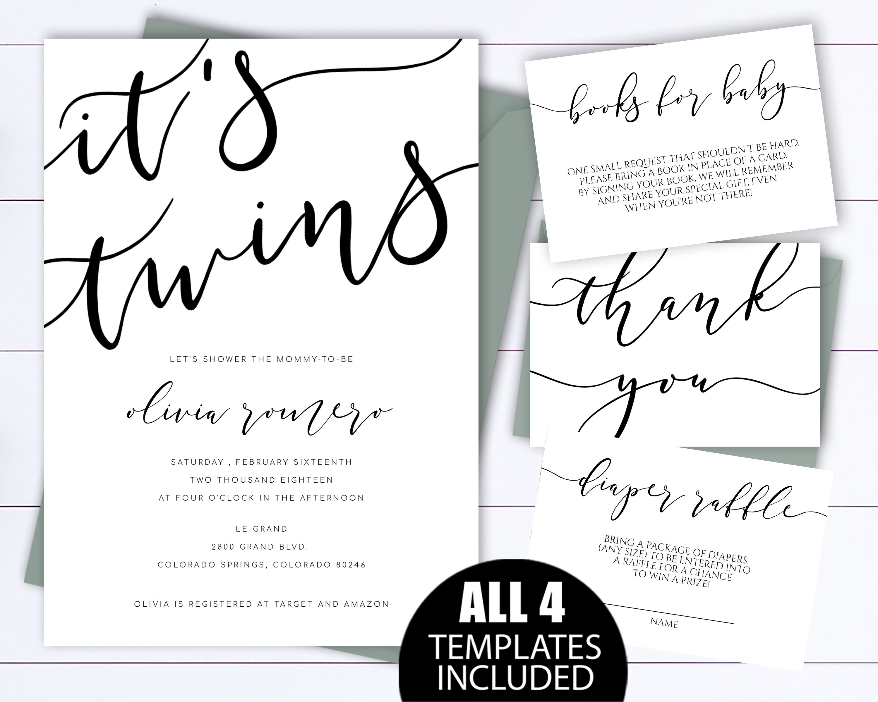 It's Twins Simple Baby Shower Invitation Template Gender Etsy