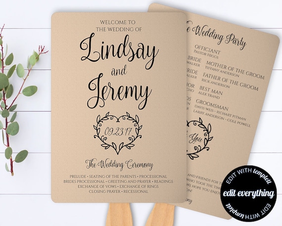 Vintage Heart Printable Wedding Program Template Kraft Paper Etsy
