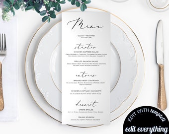 Modèle de menu de mariage modifiable Cartes de menu de mariage imprimables Carte de menu Menu de dîner imprimable Télécharger Modèle de carte de menu bricolage Menu imprimable