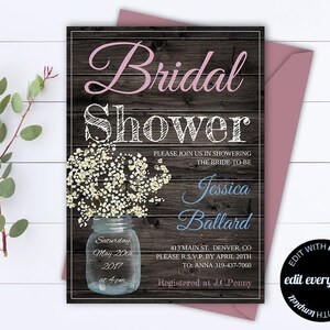 Rustic Bridal Shower Invitation - Country Bridal Shower Invite - Printable Invitation - Rustic wedding shower invite - Instant Download