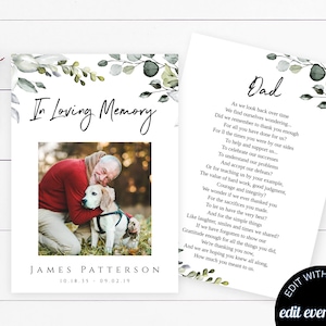 Szablon karty modlitewnej Greenery Funeral Prayer Card Szablon karty modlitewnej do wydrukowania Edytowalna karta modlitewna na pogrzeb Karta mszy katolickiej Karta nekrologu