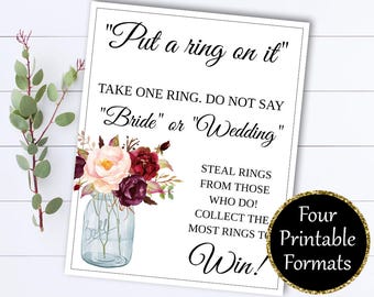Put A Ring On It Bridal Shower Games -  Dont Say Bride Ring Game - Dont Say Wedding Ring Game - Ring On It Game - Don't say Bride Game