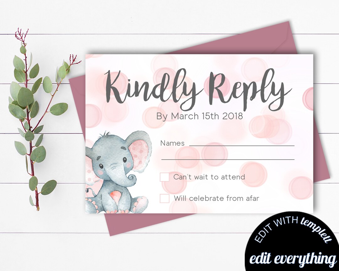 Elephant Baby Shower RSVP Card Baby Shower Response Card RSVP Cards