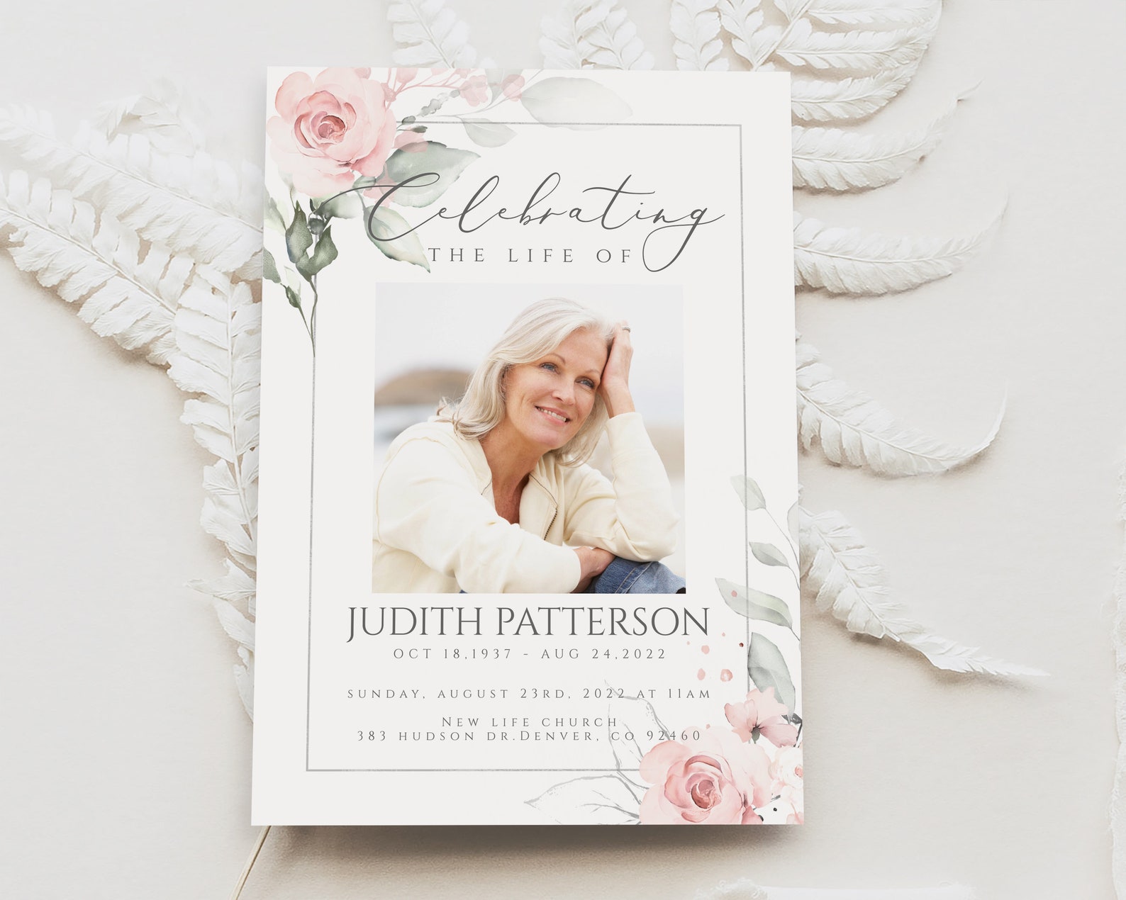 Editable Celebration of Life Invitation Template Floral Funeral