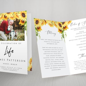 Sunflower Funeral Program Template Sunflower Celebration of Life Editable Funeral Program Celebration of Life Funeral Program Template FT04