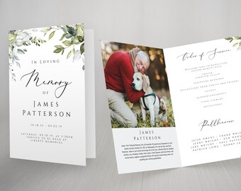 Greenery Funeral Program Template Eucalyptus Funeral Program Template Editable Funeral Program In Loving Memory Funeral Program FT02