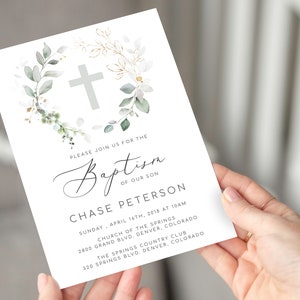 Eucalyptus Baptism Invitation Boy Baptism Invitation Template Printable Baptism Invites Christening Invite Printable Boy Baptism Invitation