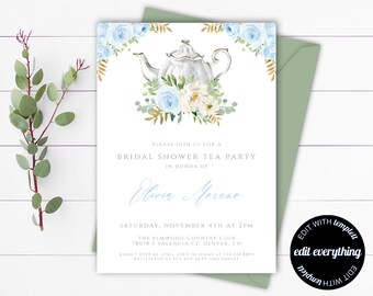 Floral Bridal Shower Tea Party Invitation Tea Party Bridal Shower Invitation Bridal Shower Tea Party Invite Bridal Tea Party Invitation BS01