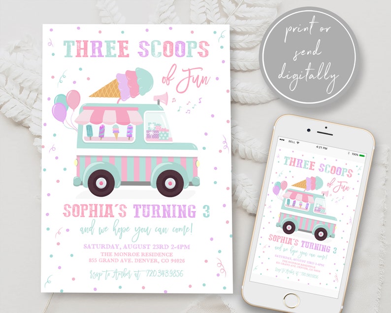 Editable Ice Cream Truck Birthday Party Invitation Template Etsy