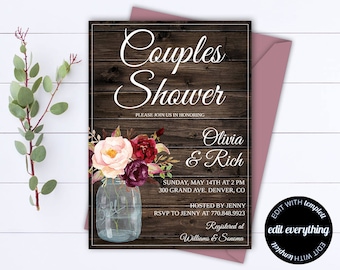 Rustic Couples Shower Invitation Template - Couples Shower Invite - Instant Download Couples Shower Invitation - Rustic Wedding Shower