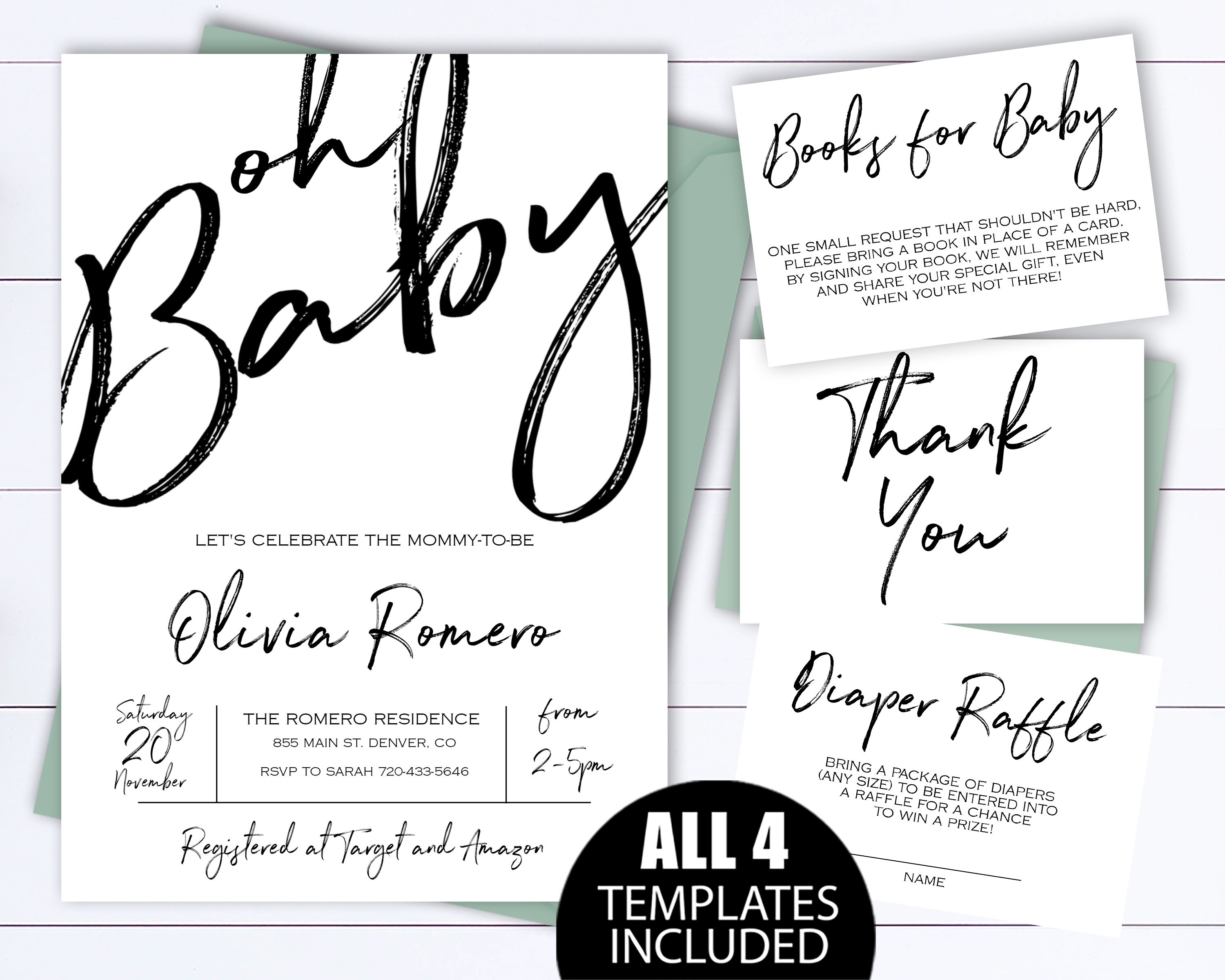 Oh Baby Simple Baby Shower Invitation Template Oh Baby Modern Etsy