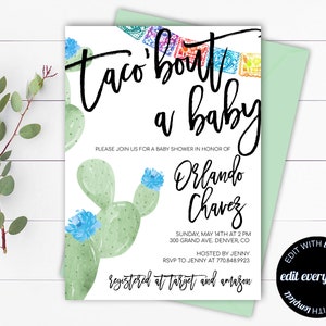 Editable Fiesta Baby Shower Invitation Template Floral Taco Bout a Baby Shower Invitation Template Taco Bout a Baby Fiesta Invitation