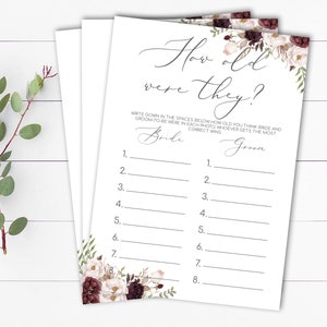 Pink Floral Wie alt waren sie Brautparty Spiele Raten Sie das Alter Hochzeitsparty Spiel Floral Wie alt war Braut druckbares Spiel Raten Sie, wie alt