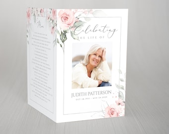 Editable Blush Floral Geometric Funeral Program Template Celebrating the Life of Funeral Program Celebration of Life Funeral Program FT10