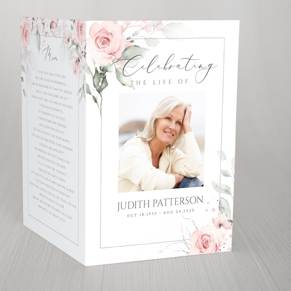 Editable Blush Floral Geometric Funeral Program Template Celebrating the Life of Funeral Program Celebration of Life Funeral Program FT10