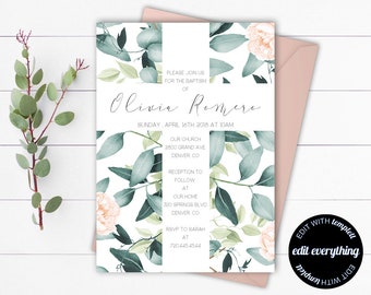 Baptism Invitation Girl Baptism Invitation Floral Baptism Invitation Printable Baptism Invites Christening Invite Baby Girl Baptism Girl