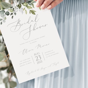 Editable Greenery Bridal Shower Invitation Template Eucalyptus Bridal Invitation Greenery Wedding Shower Invite Modern Bridal Shower Invite