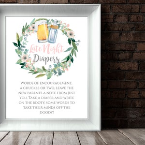 Late Night Diapers Baby Shower Sign Late Night Diapers Baby Shower Games Diaper Thoughts Baby Shower Activity Printable Diaper Thoughts Game
