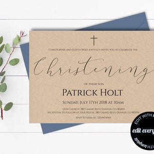Christening Invitation Boy Christening Invitation Girl Christening Announcement Printable Christening Invite Printable Invitations Editable