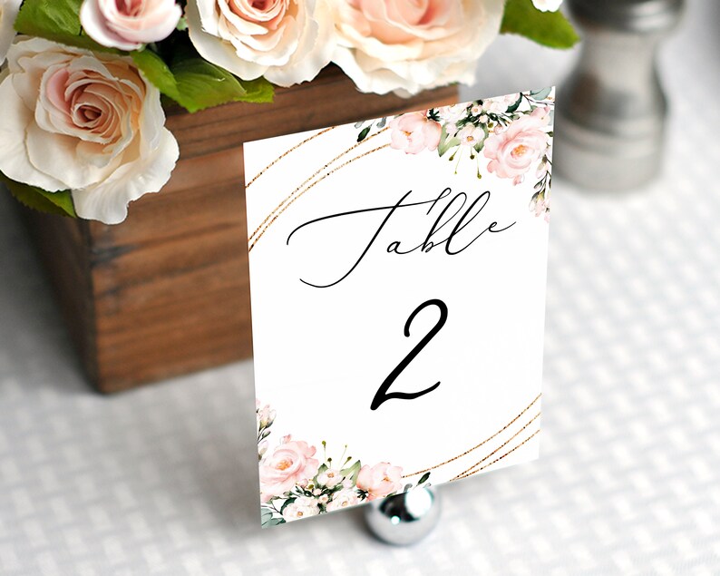 Blush Floral Wedding Table Card Template Printable Table Cards Etsy