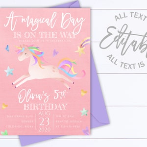 Unicorn Birthday Invitation Unicorn Birthday Party Invitation Printable Unicorn Party Unicorn Birthday Party Unicorn Birthday Invitations