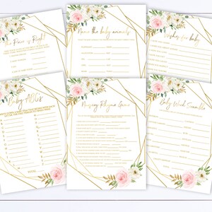 Pink Floral Baby Shower Games Printable Baby Shower Games Package Baby Shower Activity Printable Baby Shower Bingo Baby Shower Printable