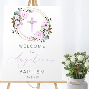 Editable Floral Baptism Welcome Sign Template Baptism Celebration Christening  Gold Geometric Welcome Sign Custom Baptism Sign Baptism Party