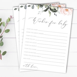 Blush Floral Wishes for Baby Card Template Baby Shower Wishes for Baby Game Descarga instantánea Baby Wishes Card Deseos para Baby Shower Juego