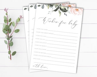 Różowe kwiatowe życzenia dla dziecka Szablon karty Życzenia na baby shower dla dziecka Gra do pobrania natychmiast Karta życzeń dla dziecka Życzenia na baby shower Gra