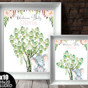 Pink Elephant Baby Shower Fingerprint Tree Baby Shower Fingerprint Tree Guestbook Baby Shower Thumbprint Guestbook Baby Shower Guest book