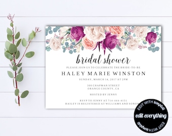 Bridal Shower Invitation - Floral Bridal Shower Invite - Printable Invite Wedding Shower - Printable Bridal Invitation - Floral Invitation
