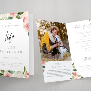 Floral Funeral Program Template Peach Floral Funeral Program Template Editable Funeral Program Celebration of Life Funeral Program Template