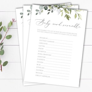 Greenery Baby Word Scramble Baby Shower Game Template Eucalyptus Word Scramble Game Instant Download Word Scramble Printable Word Scramble