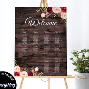 Rustic Wedding Seating Chart Printable Wedding Seating Plan Wedding Seating Template Editable Seating Chart Printable Wedding Seating Chart