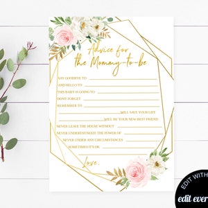 Geometric Words of Wisdom Baby Shower cards Words of Wisdom Cards Floral Advice For Mom Cards Printable Words of Wisdom Baby Shower Cards