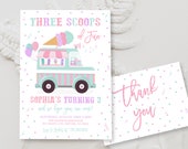 Editable Ice Cream Truck Birthday Party Invitation Template Three Scoops of Fun 3rd Birthday Ice Cream Third Birthday Instant Download BD06