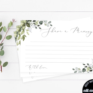 Eucalipto Compartir una tarjeta de memoria Tarjetas de memoria favoritas de Greenery Tarjeta de memoria funeraria de Greenery Memoria de eucalipto Tarjetas de memoria imprimibles FT02