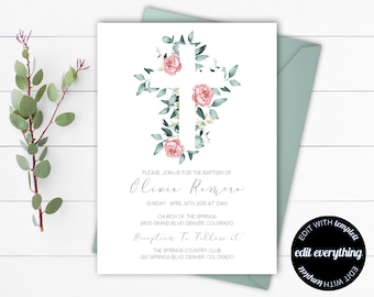 Baptism Invitation Girl Baptism Invitation Floral Baptism Invitation Printable Baptism Invites Christening Invite Baby Girl Baptism Girl