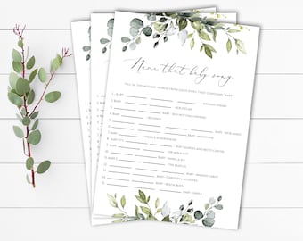 Greenery Name, dass Baby Lied Baby-Dusche-Spiele Eukalyptus Name, dass Melodie Baby-Lied-Spiel Name, dass Lied Baby-Dusche-Spiel Name, dass Lied-Spiel