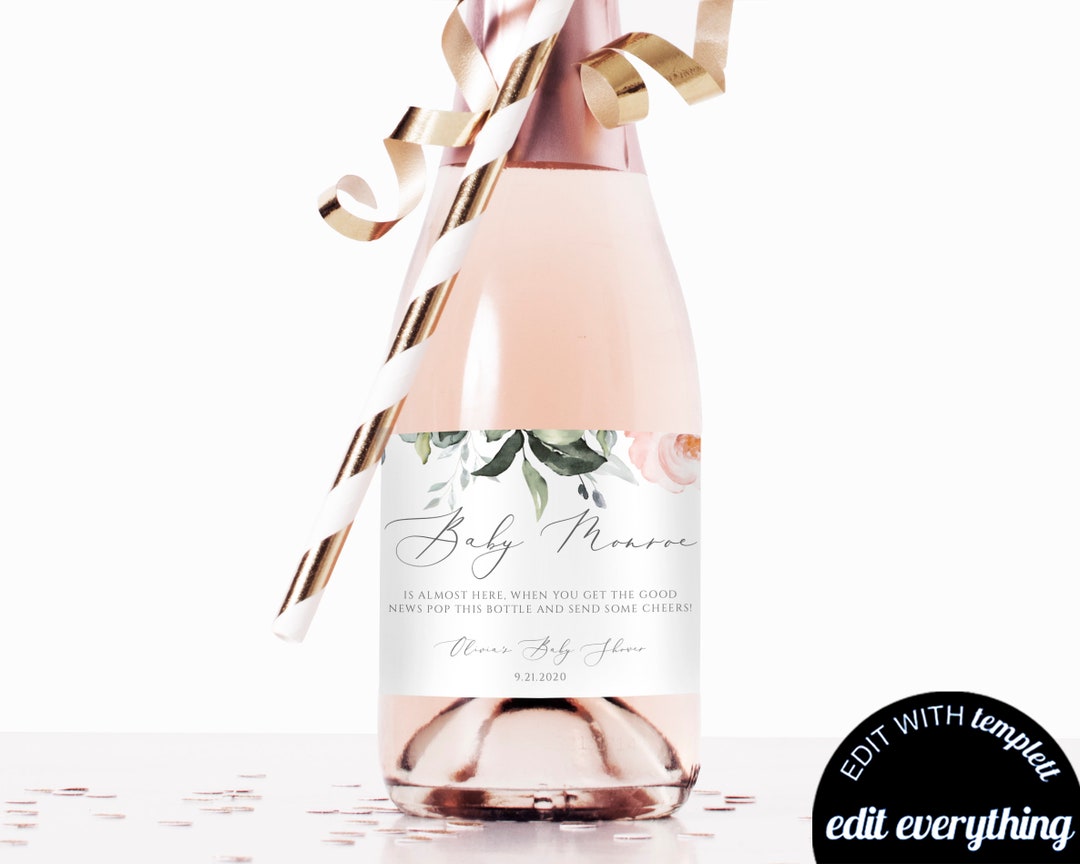 Blush Floral Baby Shower Mini Champagne Labels Baby Shower Favor Mini